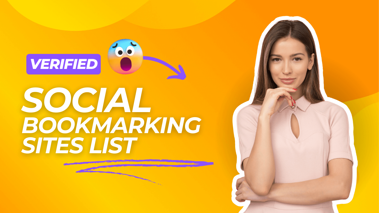 Verified social bookmarking sites list with a surprised woman to enhance your SEO strategy.