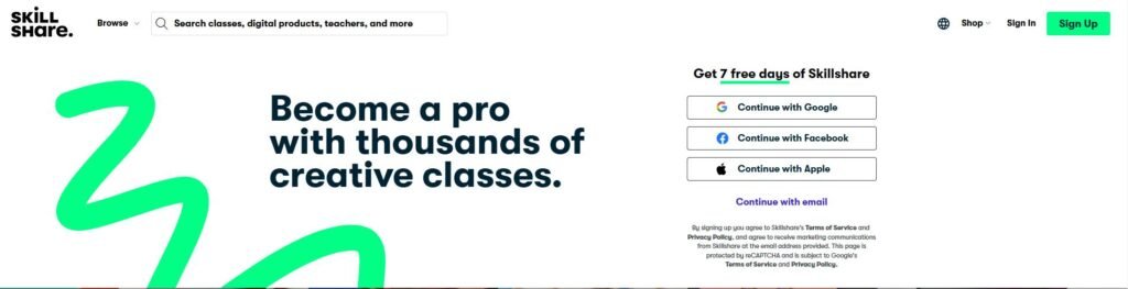 Skill Share, Become a pro with thousands of creative classes.