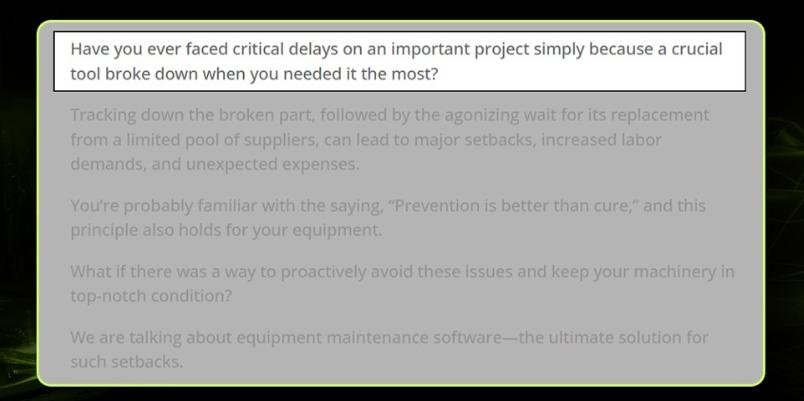 Highlighted blog introduction featuring a relatable question to hook readers and spark interest in the topic of project delays and equipment failure.