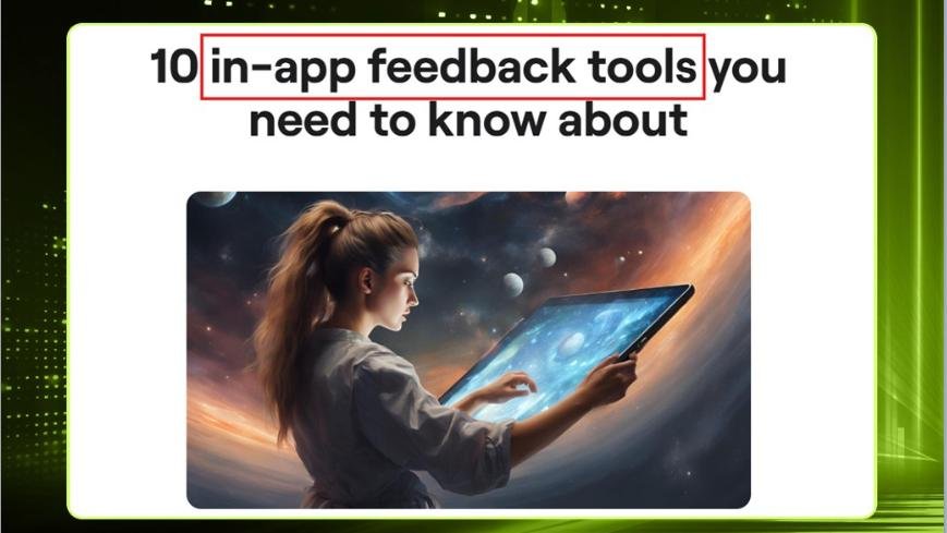 Example of a blog title with the keyword "in-app feedback tools" placed at the beginning to improve SEO relevance.