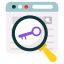 Icon representing a magnifying glass and key, symbolizing the search for keywords.