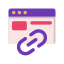Icon representing a web page with a link, symbolizing URL and hyperlink creation.