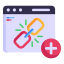 Icon representing two interconnected links with a plus sign, symbolizing the generation of HTML hyperlinks.